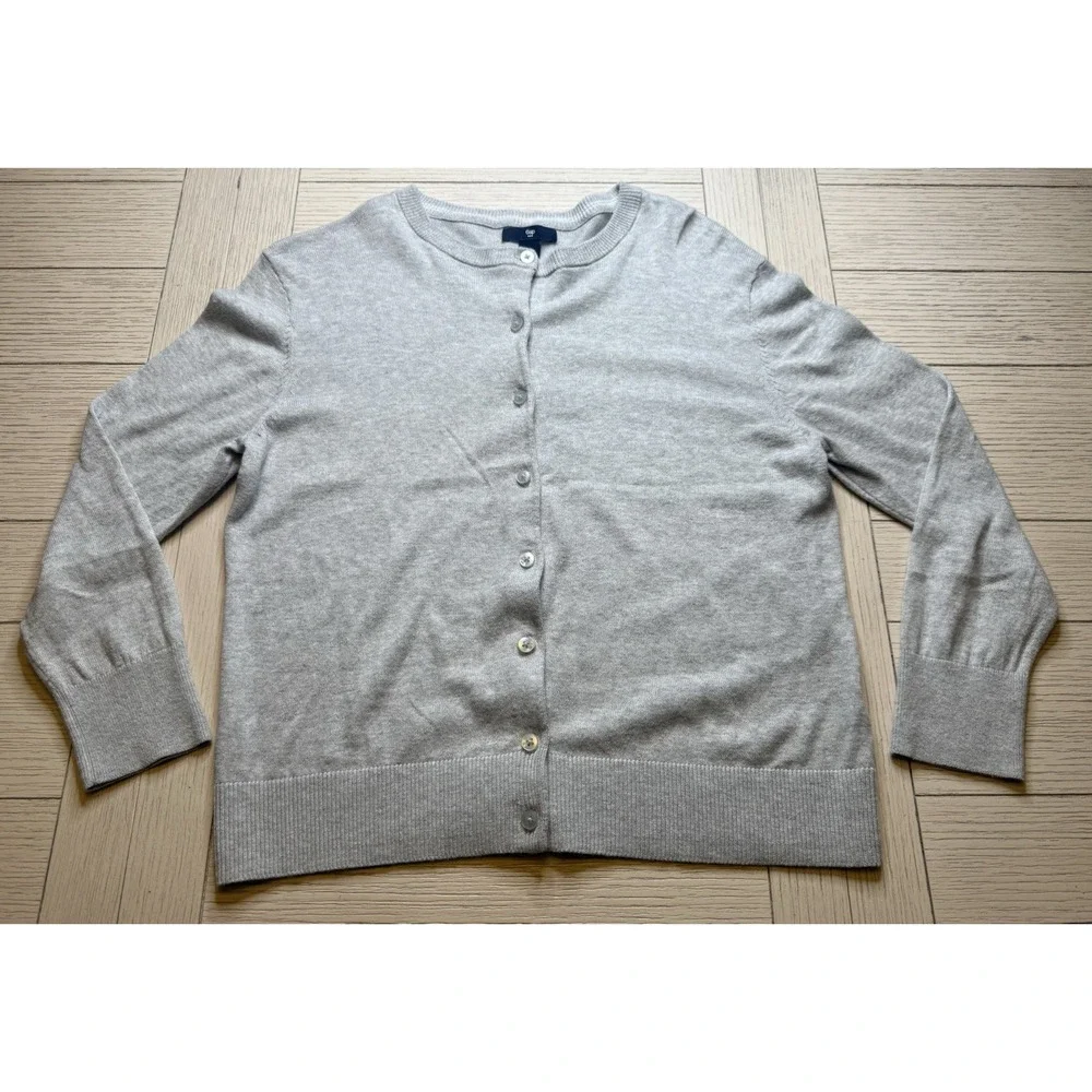 Gap Cardigan Sweater Heather Gray Sz L Girls‎ Button Front Long Sleeve Cotton
